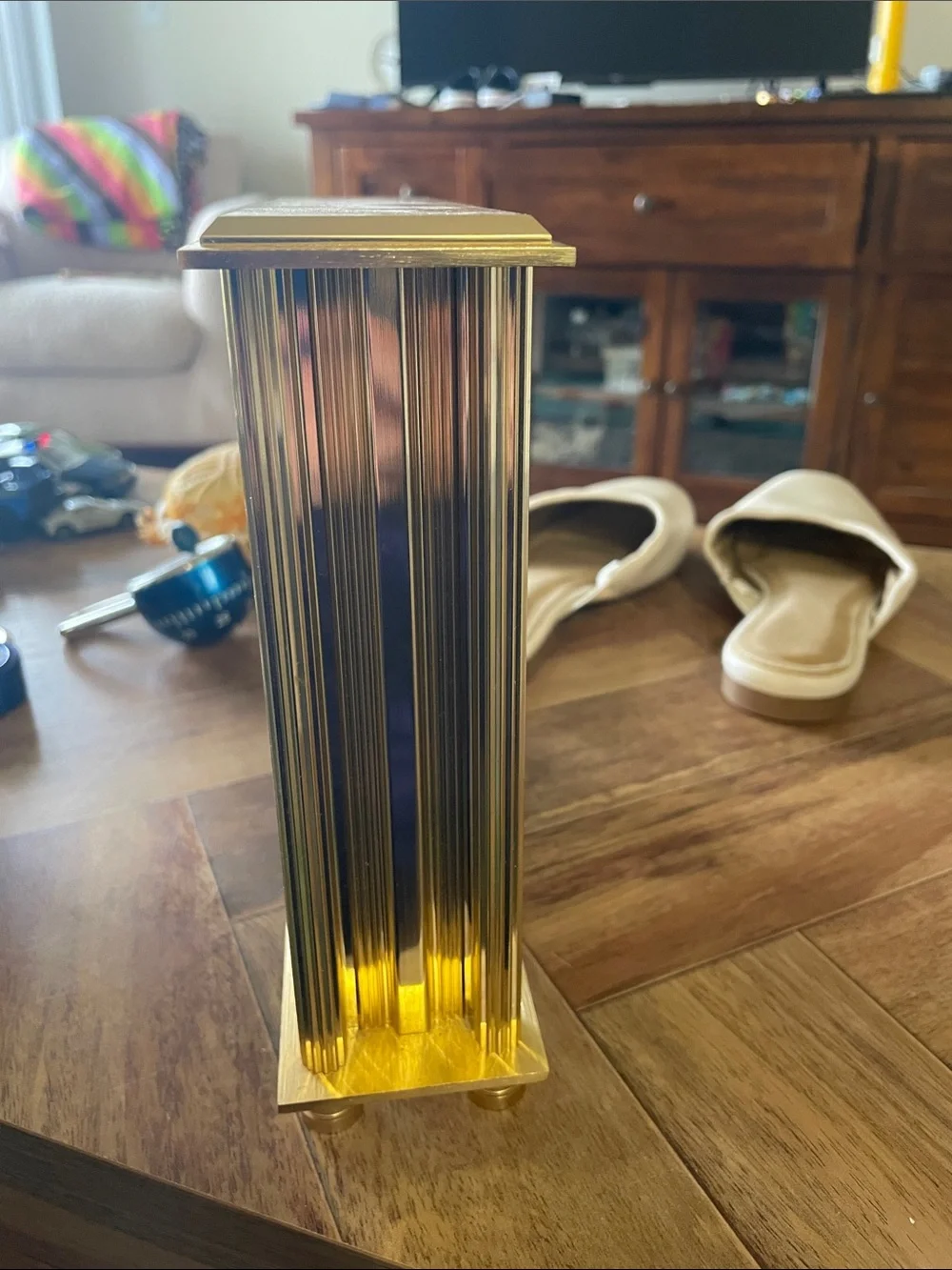 Bulova Gold Glass Mantel Clock with Roman Dial